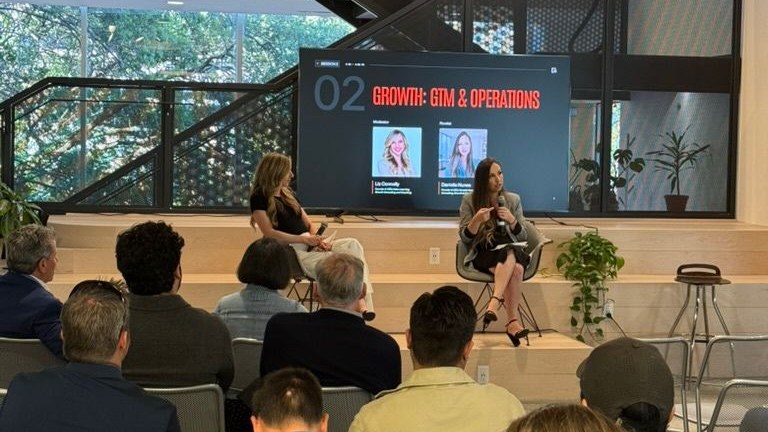 Danielle Nunes speaking on a panel at Growth Factory&rsquo;s Founders Forum at The Urban Hive in Sacramento